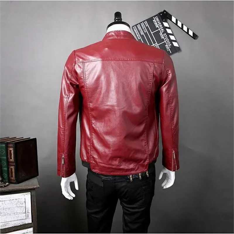 2024 Autumn New Mens Fashion Leather Jacket Men Collar Slim Biker Jacket Solid Color Coat High Quality Men PU Leather JacketsX240913