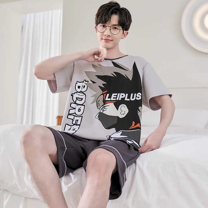 New 2024 Men Pajamas Sets For Sleeping Student Cartoon Sleepwear Short Sleeves Homewear Quick Drying Boy Summer Loungewear Suits Y240913