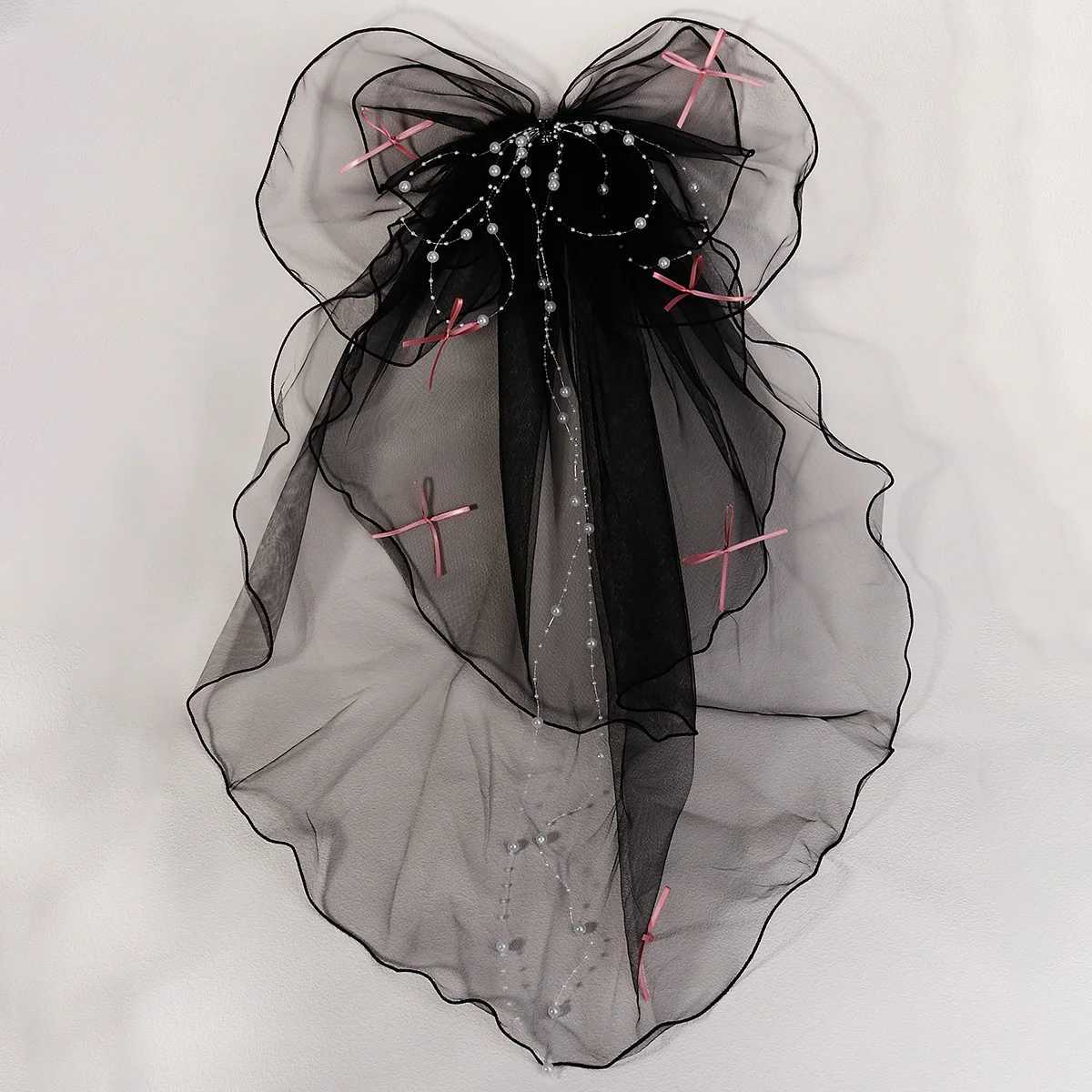 Miallo Elegant Bridal Wedding Headdress White Mesh Headpiece Imitation Pearl Bow Short Veil Back Head Decor Hair AccessoriesX240913