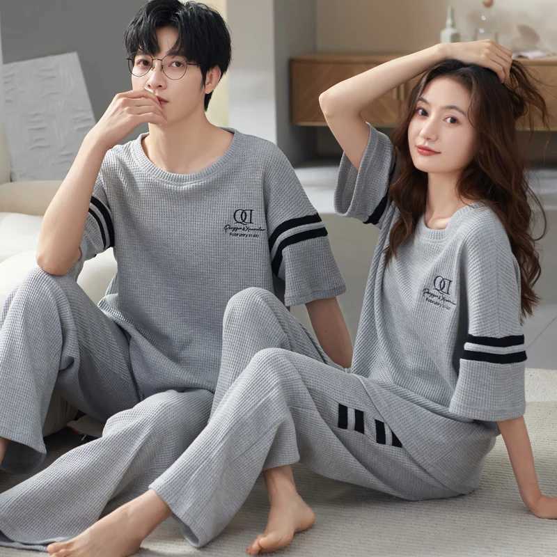 Summer Short Sleeve Pyjamas Lovers Cotton Couple Pajama Sets Women/Men Sleepwear Fashion Sport style Nightgown Home Clothes Y240913