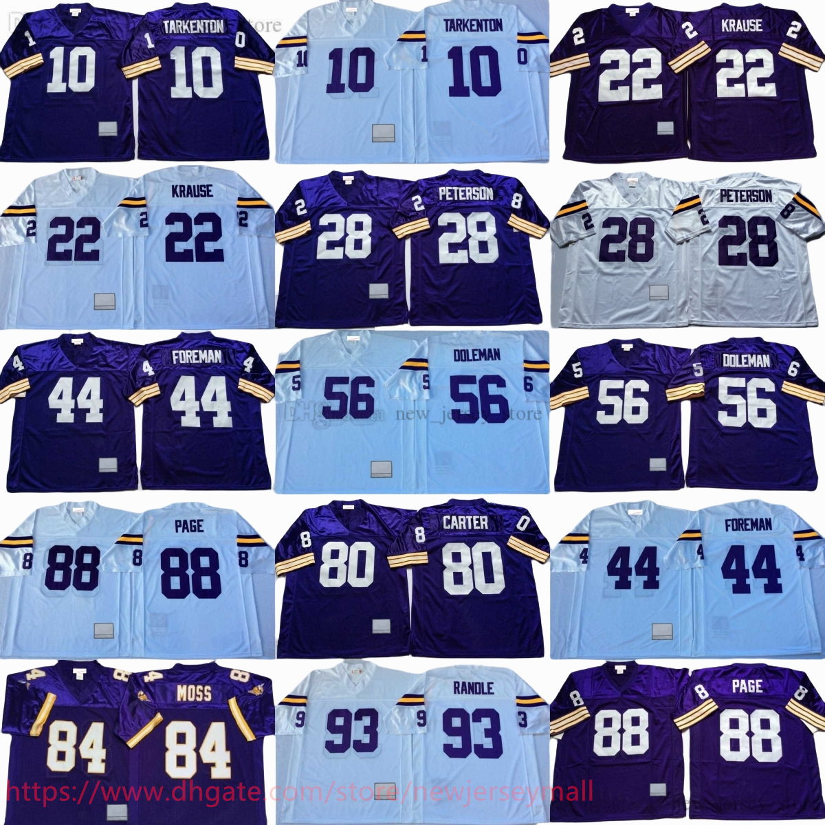 Custom S-6XL 1975 Throwback Football 10 Fran Tarkenton Jersey Retro Stitch 84 Randy Moss 80 Cris Carter John Randle Adrian Peterson Chuck Foreman Paul Krause Alan Page