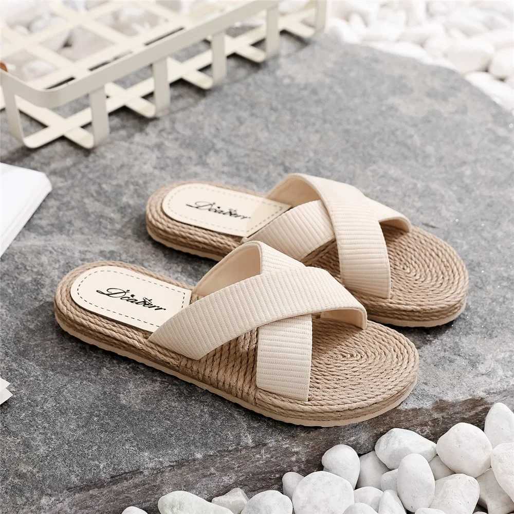 Ladies New Slippers Summer Cross Drag Fi Hemp Rope Outer Wear Slippers Casual Sandals and SlippersXJ250610