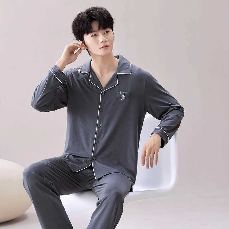 Winter Pajamas Set Men Button-Down Warm Pijamas Hombre Cotton Sleepwear Homeclothes PJ Blue Pyjama 2024 New Y240913