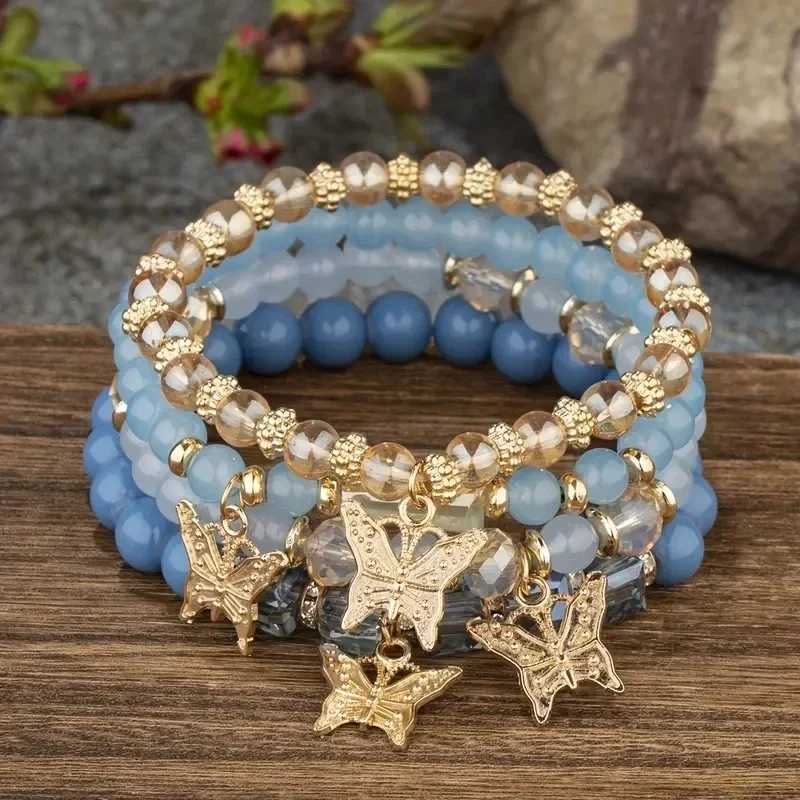 The Best Womens Fashion Butterfly Bead Bracelet is suitable for women as a gift and can be matched with a 4-piece set as needed W240913