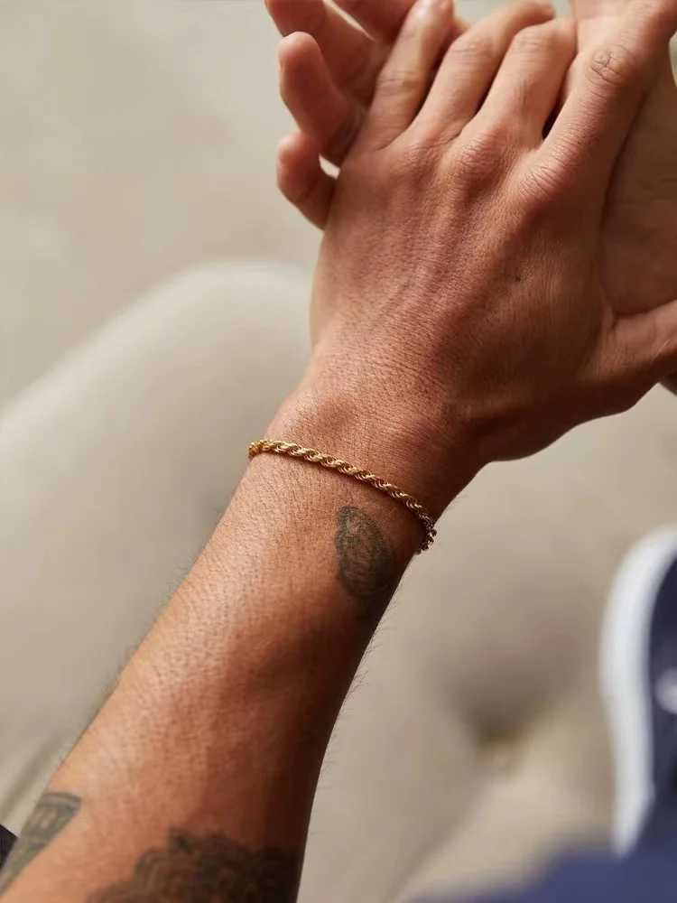 4mm Stainless Steel Twist Chain Bracelet For Men Hip Hop Titanium Steel Bracelet Retro Trendy Jewelry Womens BraceletX240913