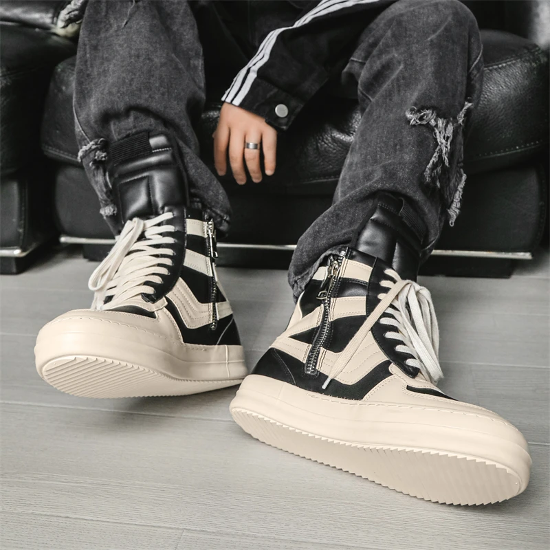 Men High-top Shoes,Ankle Boots,High-top Sneakers Riding Casual Shoes,PVC Retro Designer Platform Sneakers for Street Club