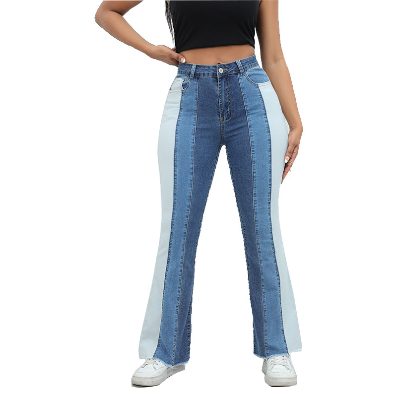 Womens High Waisted Flare Jeans Loose Stretchy Lightweight Tummy Control Trendy Jeans for Women 2024 Patchwork Denim Pants Jeans