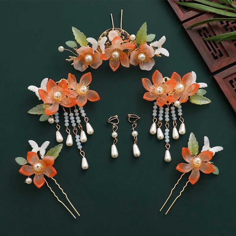 Chinese Hanfu Hair Accessories Set Ancient Hanfu Hair Sticks Tassel Flower Hairpin Haircomb Set Bridal Wedding Hair JewelryX240913