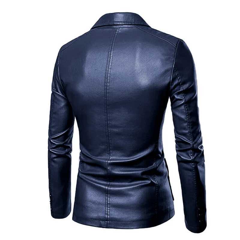 Men Faux Leather Turn Down Collar Coats Long Sleeve Single Breasted PU Leather Spliced Smart Casual Loose Fit Jacket SolidX240913