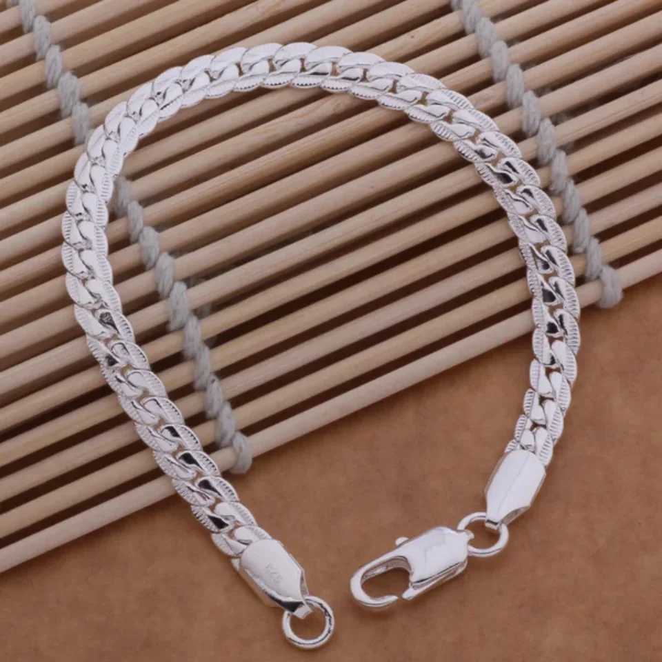 925 Sterling Silver Bracelet 5MM Braided Pattern For Women Men Fashion Chain Wedding Party Engagement Jewelry GiftX240913