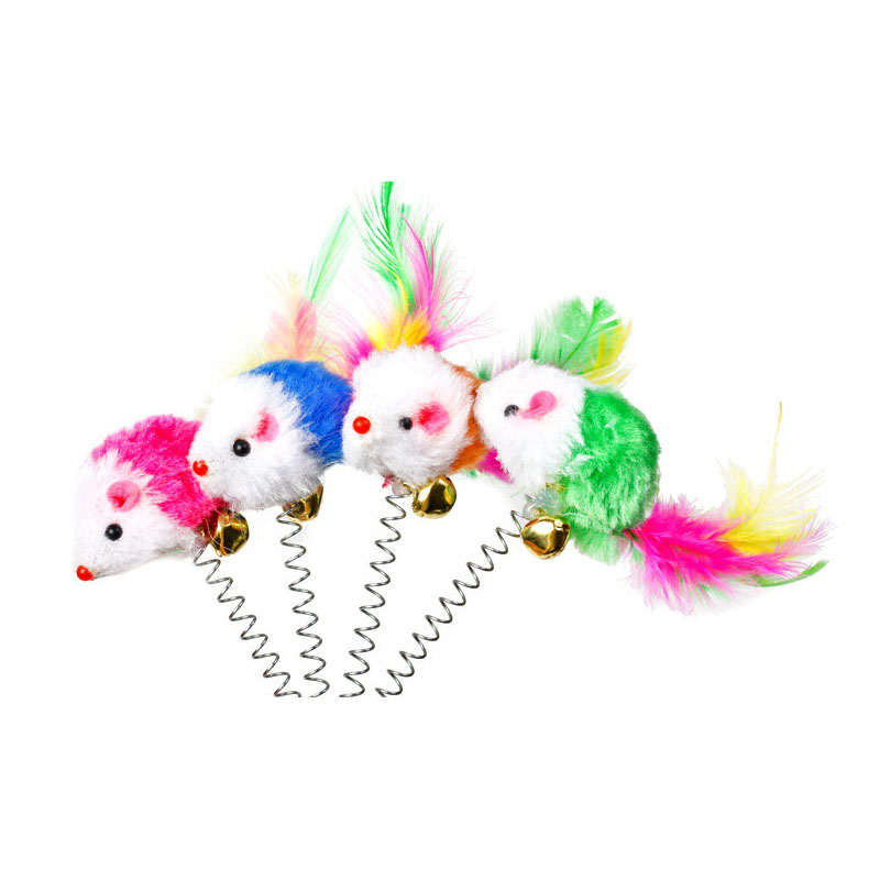 3PCS Spring Pet Toy Elastic With Bell Spring Color Mouse Feather Bottom Sucker Pet Cat Toy Product Cat Accessories Decoration