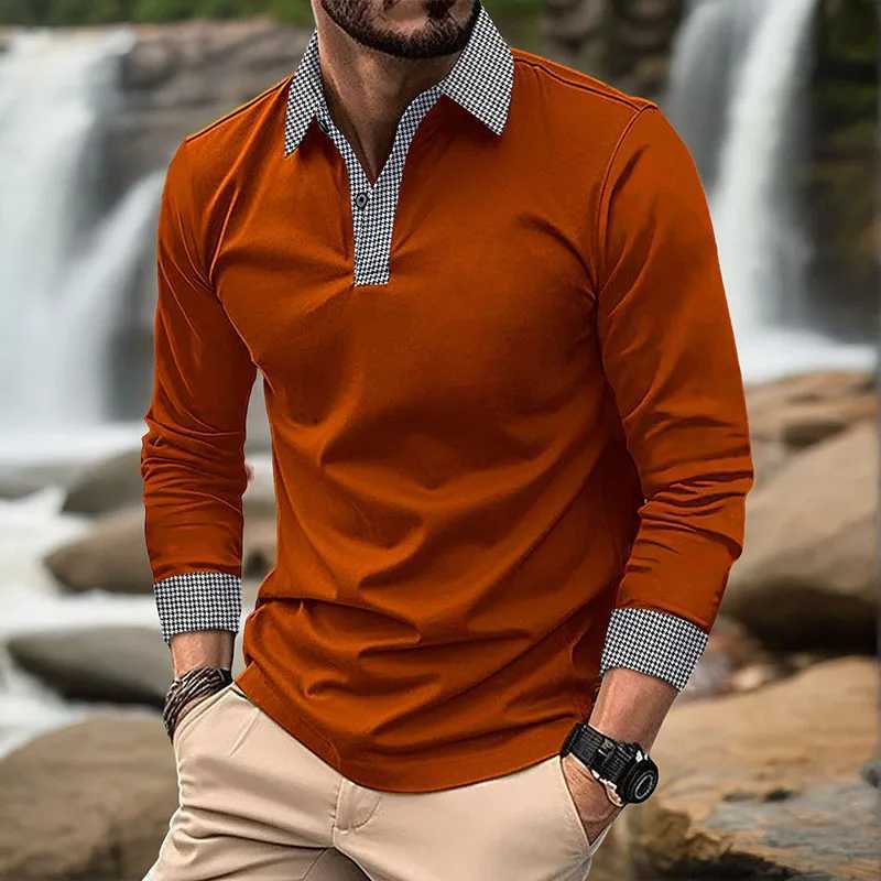 Spring and Autumn Mens Polo Shirt European and American Office Fashion Flip Collar T-shirt Mens Breathable Leisure Long SleeveX240912