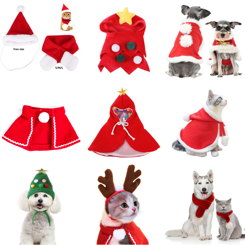 Christmas Headbands Girl Capes Stretchy Funny Hat Costumes Clothes with Bowtie Dog Outfit for Small Dogs Cats Puppy