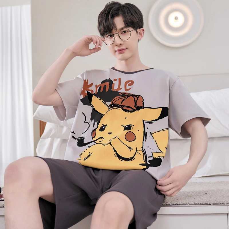 New 2024 Men Pajamas Sets For Sleeping Student Cartoon Sleepwear Short Sleeves Homewear Quick Drying Boy Summer Loungewear Suits Y240913