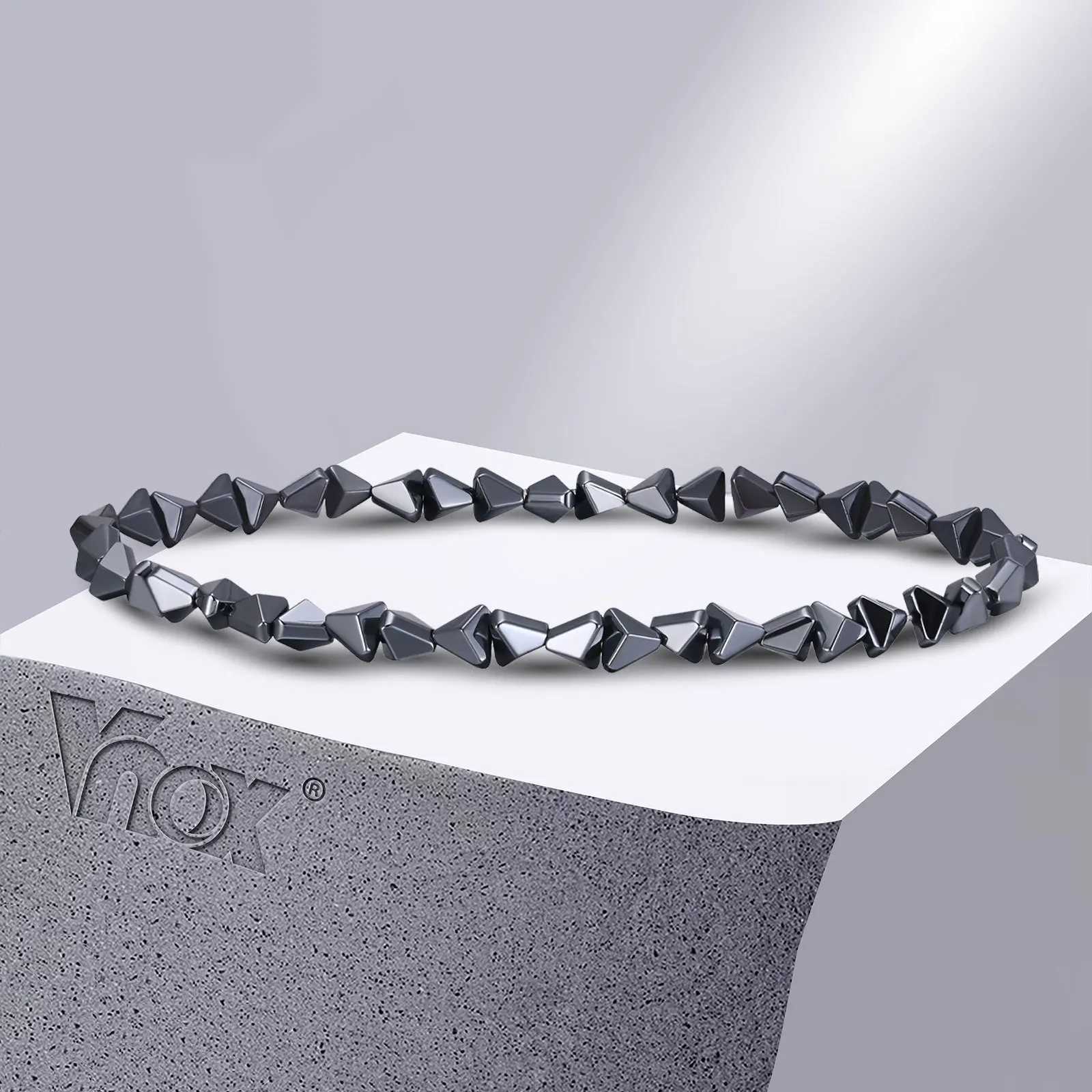 Vnox Stylish Black Triangle Beads Bracelets for Men Women Stretch Unisex Gallstone Handmade Hematite Wristband JewelryX240913