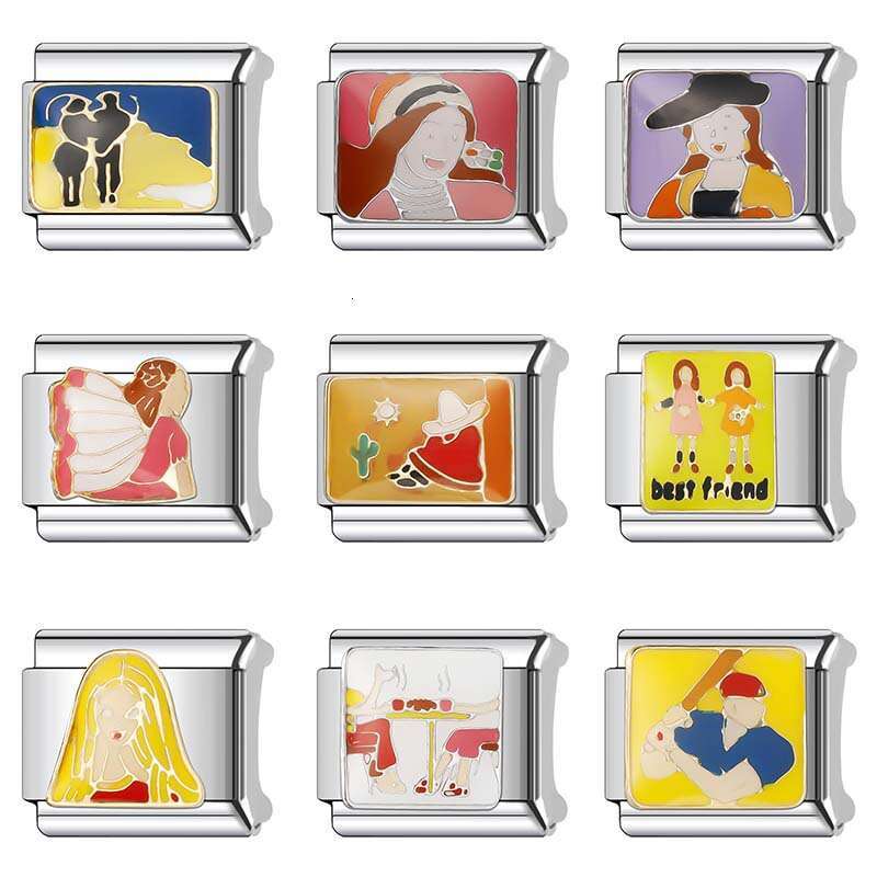 New Women's Gift yellow Bead Italian Charms Links Bangle Beads Fit 9mm Stainless Steel Bracelet Making DIY For Women Fashion Jewelry