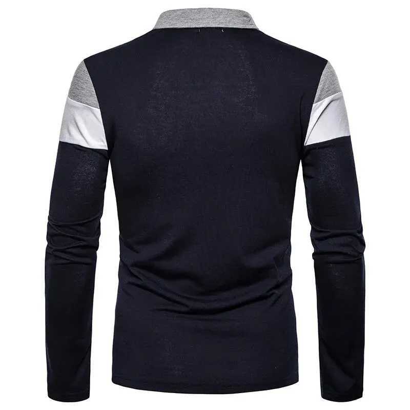 2024 Spring/Autumn New Mens Fashion Stripe Color Blocked Collar Long Sleeve Bottom Shirt Casual Polo Top W24091316