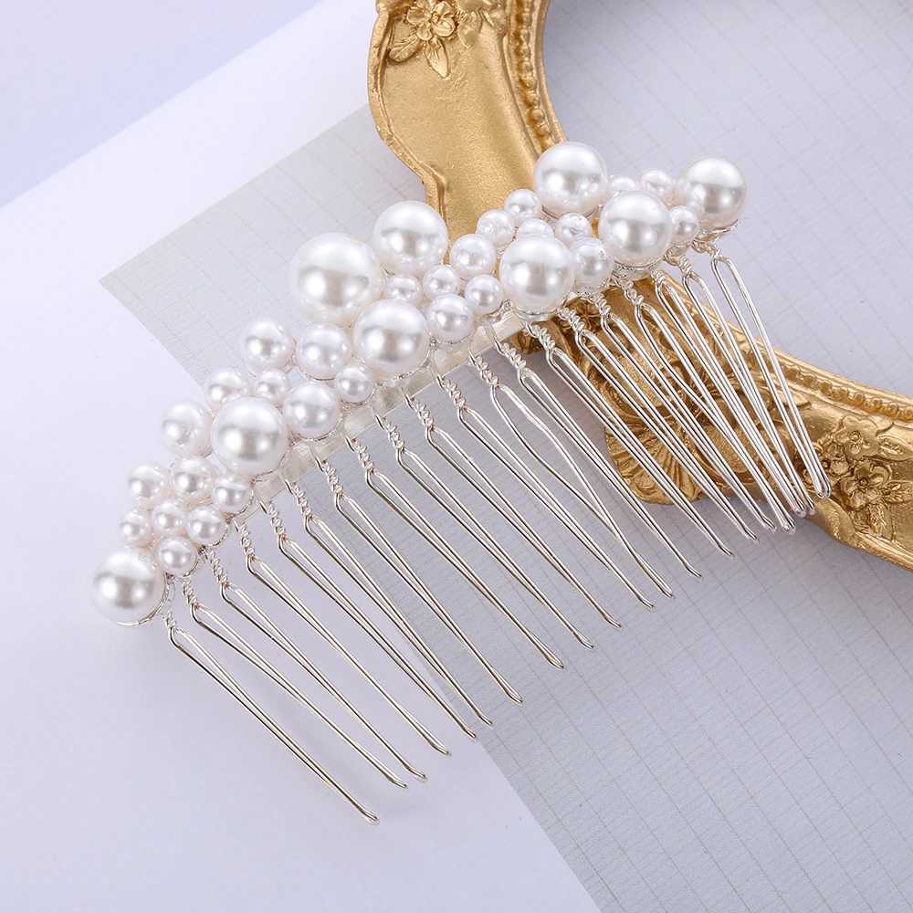 1Pc Fashion Women Pearl Hair Combs Wedding Hair Accessories Hair Pin Rhinestone Tiara Bridal Clips Bride Hair OrnamentsX240913