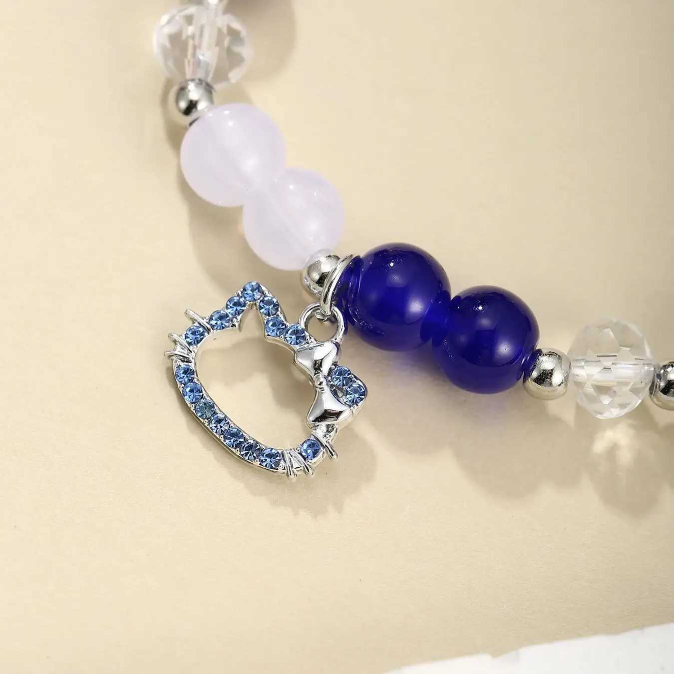 2 cute cat pendant heart-shaped magnetic bead elastic couple bracelet Bff trend jewelry gift W240913