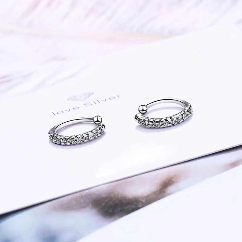 925 Silver Simple Zircon Crystal Clip on Ear Cuff Earring Women Small Mini Ear Clip Cuffs Without Piercing Hole Fake EarringsX240913