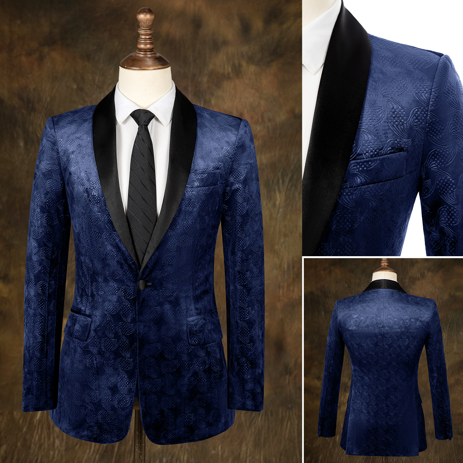 Tailored Men Wedding Tuxedos Unique Floral Pattern Groom Black Pants Suit Prom Evening Birthday Party Costume 2 Pieces