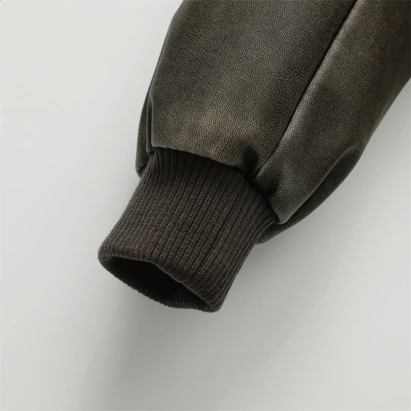 ZVRI Womens vintage leather bomber jacket coat top womens style 240904