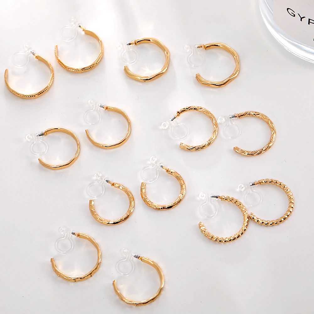 Minimalist Circle Golden Clip On Hoop Earrings for Women and Girls Without Piercing Invisible Fake Earrings Ear Cuffs JewelryX240913