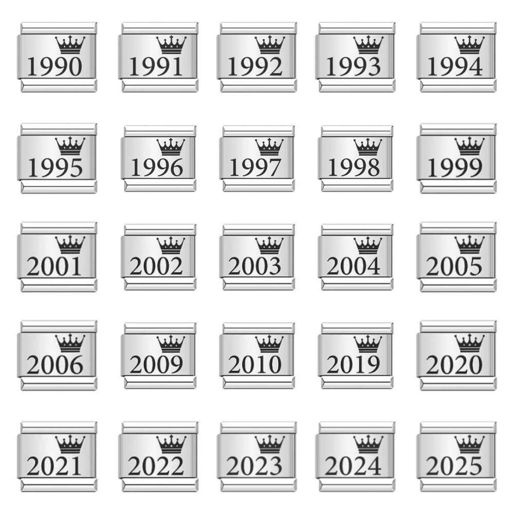 Crown Year Pattern Module Titanium Steel Laser Carving Italian Bracelet Italian Charm Links Stainless Steel Fit 9mm Bracelet Jewelry DIY Making Gifts