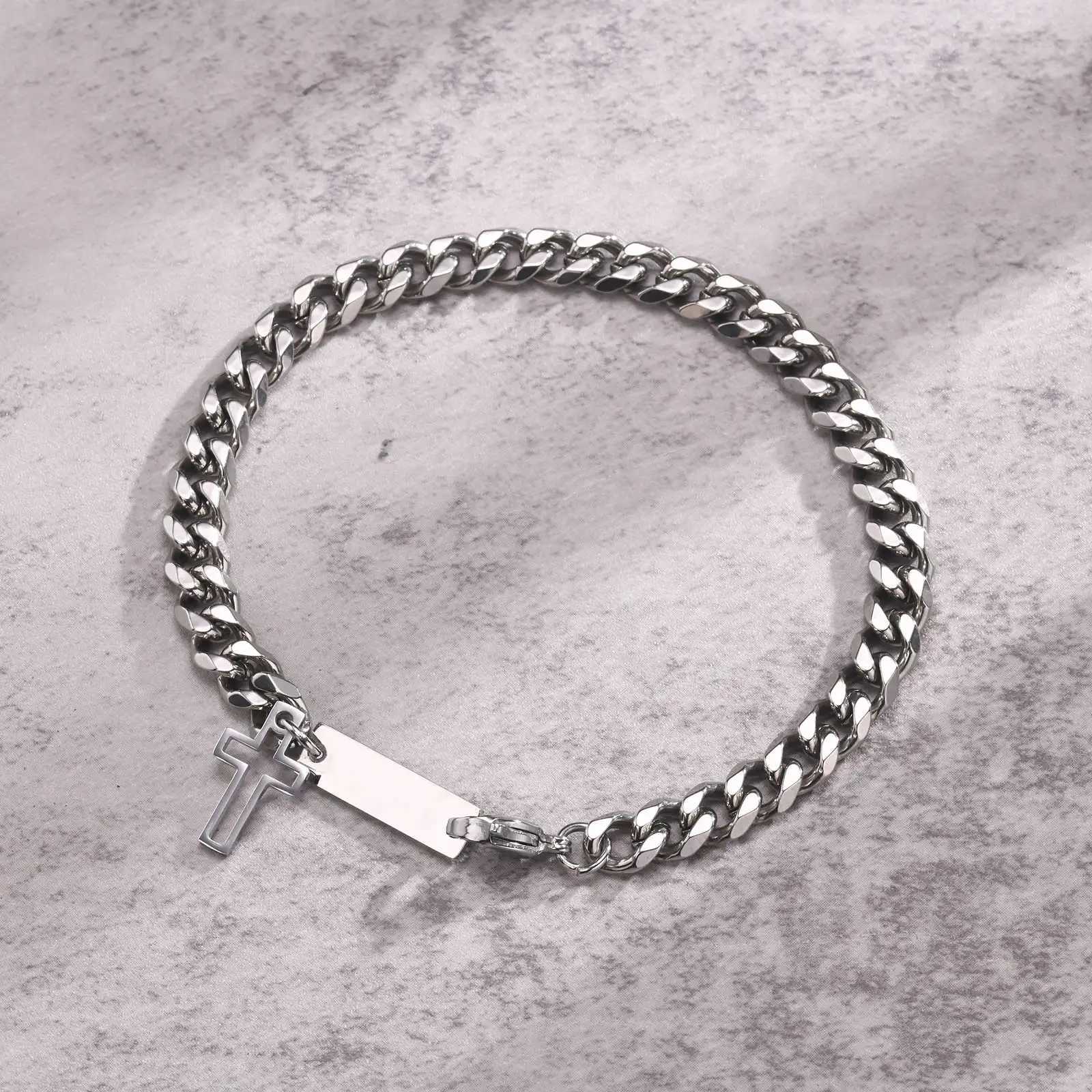 Vnox Unisex Cuban Chain Bracelets for Men Women Religion Charm Cross BraceletNever Fade Wheat Figaro Rope Link Chain WristbandX240913