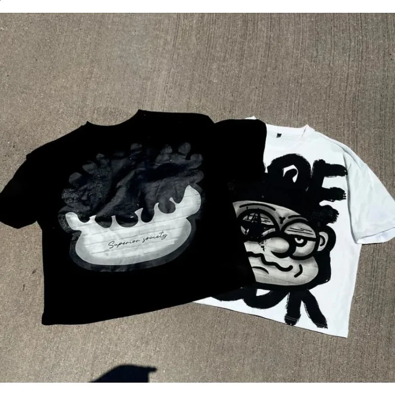 Y2K summer short sleeved retro oversized T-shirt womens retro top retro big face graphic print 100% pure cotton T-shirt mens 240912