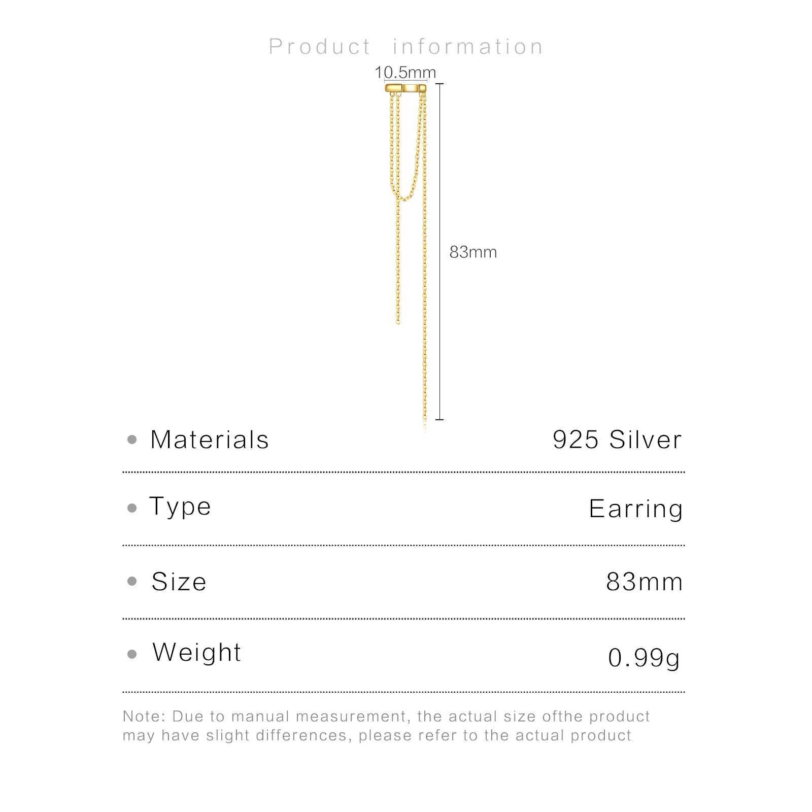 DPLAOPA 925 Sterling Silver Long Single Chain Earcuff Cuff No Piercing Clips 2024 Women Trend Fine Luxury Jewelry GiftX240913