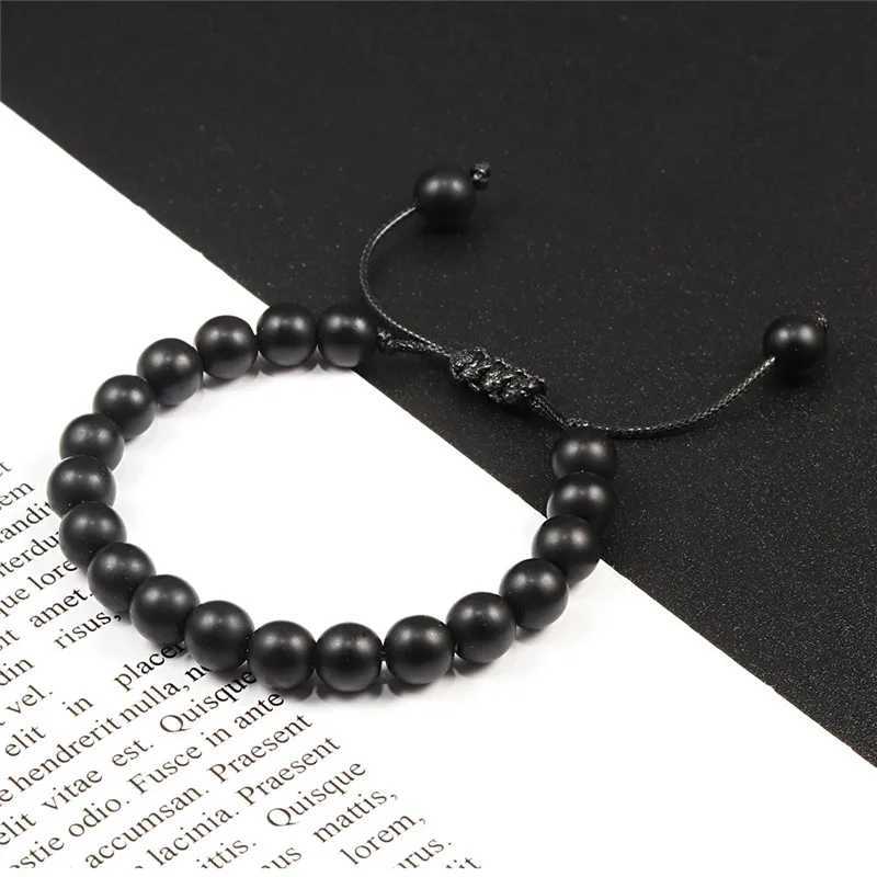 Adjustable coupler bracelet 8mm beads black and white woven Macrame lover bracelet suitable for women men distance jewelry Pulseras W240913