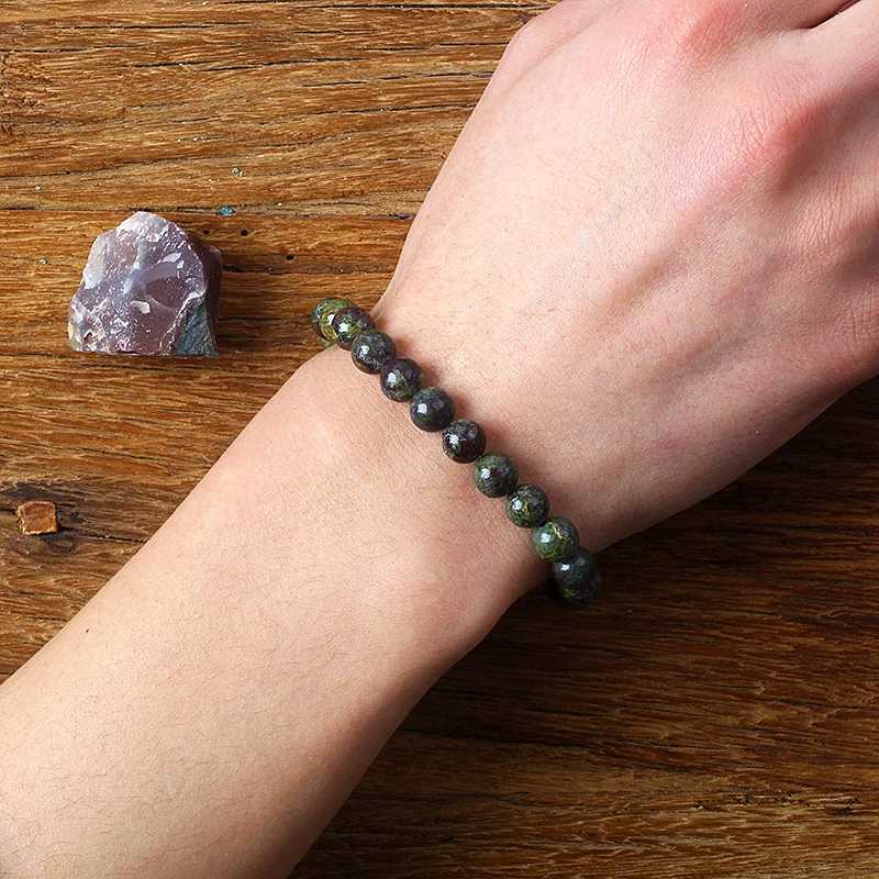 Natural Dragon Blood Stone Elastic Bracelet Womens Charm Dinosaur Jasper Beads Treatment Jewelry Yoga Meditation Bracelet Gift W240913