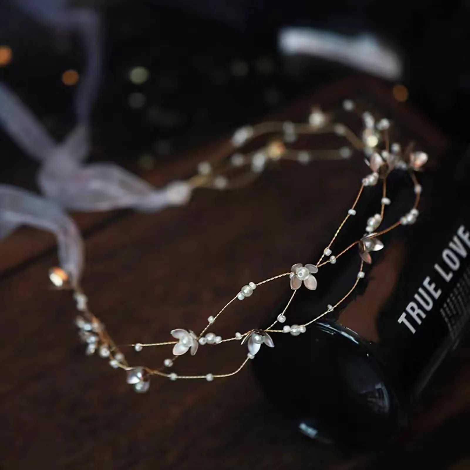 Women Pearl Tie Up Hair Hoop Bride White Flower Hair Accessories Fits Bridesmaid Wedding Birthday Party Hair Decor SuppliesX240913