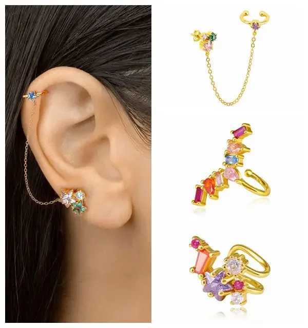 24k Gold Plated Colorful Rhinestone Small Ear Cuffs Clip Earrings for Women Wedding Jewelry No Piercing Earring Fashion GiftX240913