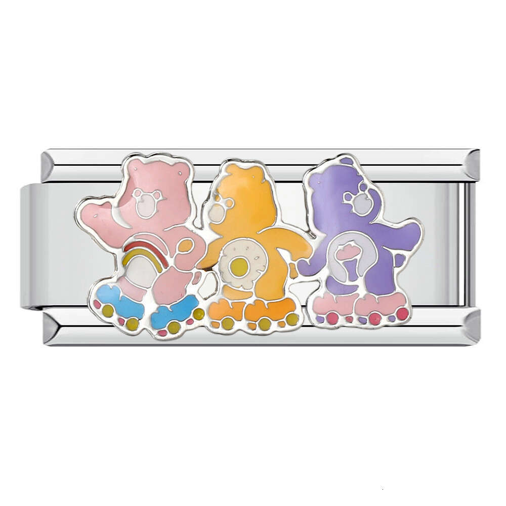 Classic Cute Bear Bead Stainless Steel Welding Pattern DIY Elastic Splicing Bracelet Italian Charm Links Fit 9Mm Jewelry Making Gifts