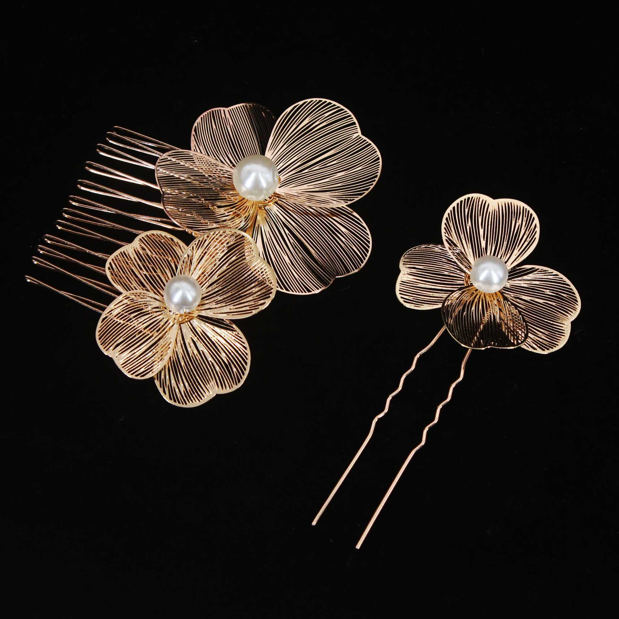 2PCS Bridal Headdress Handmade Flower Pearl Hair Comb Pins Wedding Styling Jewelry Fashion Insert Comb Hair Accessories GiftsX240913