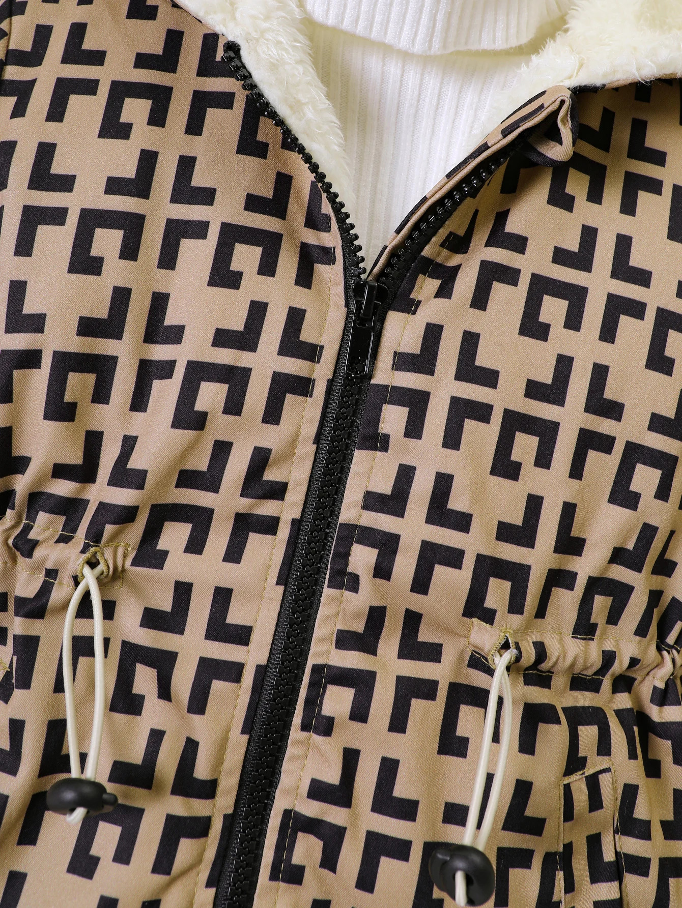 Product For Young Children Winter Thick Plush Hooded Plaid Zippered Jacket Girls 240905