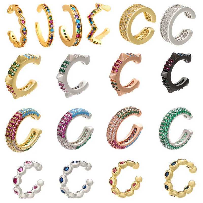 Single One Ear Clip on Earrings Cuff Star Heart Rivet Rainbow CZ Gold Silver Color Earring Jewelry Aretes Non Pierced EaringX240913