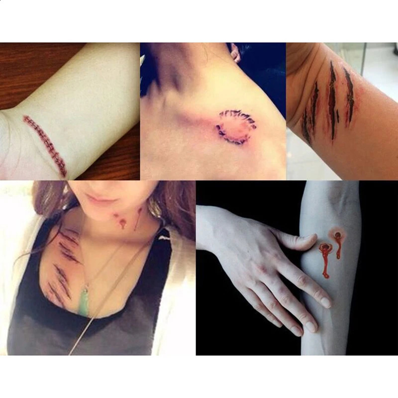 30Pcs Halloween Lifelike Bloody Wound Scary Waterproof Temporary Tattoo Stickers 240910