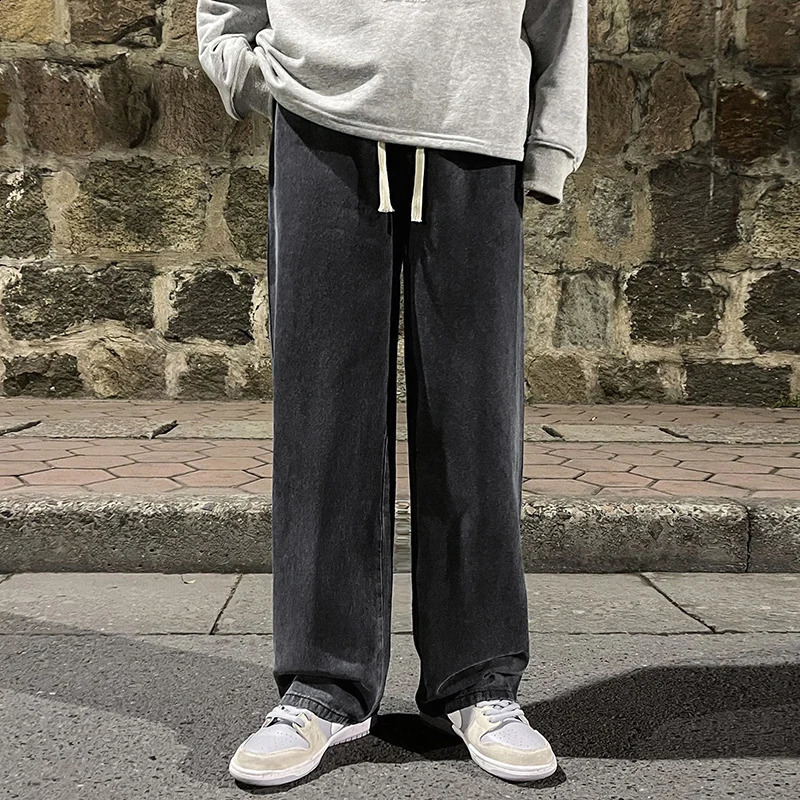 Mens Jeans Korean Version Student Casual Pants High Street Straight Loose Wide Leg Jeans Black Grey Blue Baggy Jeans 240911