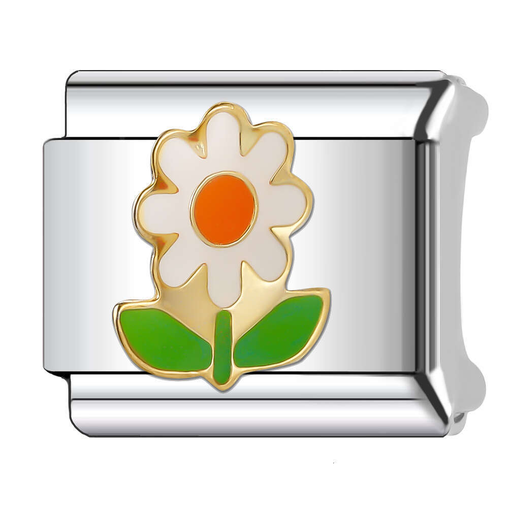 New Women's Gift Romantic Flower Bead Italian Charms Links Bangle Beads Fit 9mm Stainless Steel Bracelet Making DIY For Women Fashion Jewelry