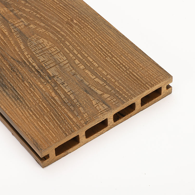 Hot outdoor waterproof 3D embossed square hole wood grain wood plastic floor