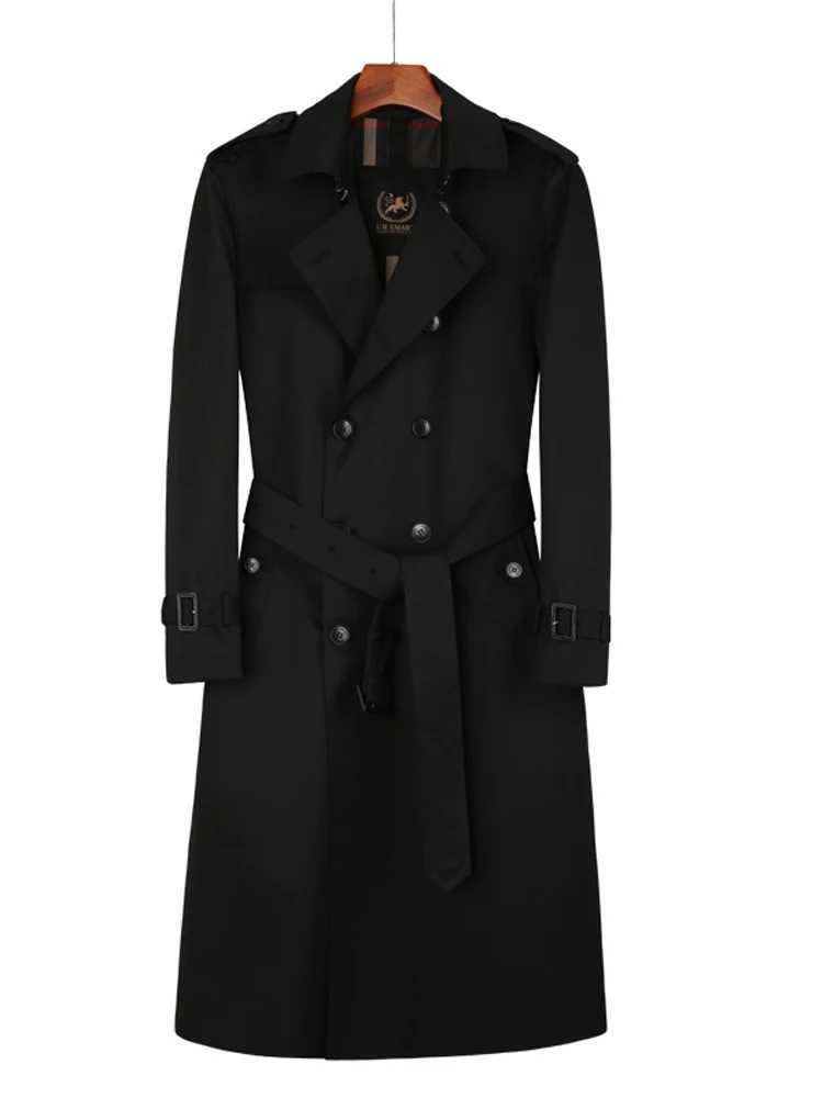 2024 spring and autumn long mens windbreaker Over the knee Double breasted Business work trench coat men Y240913