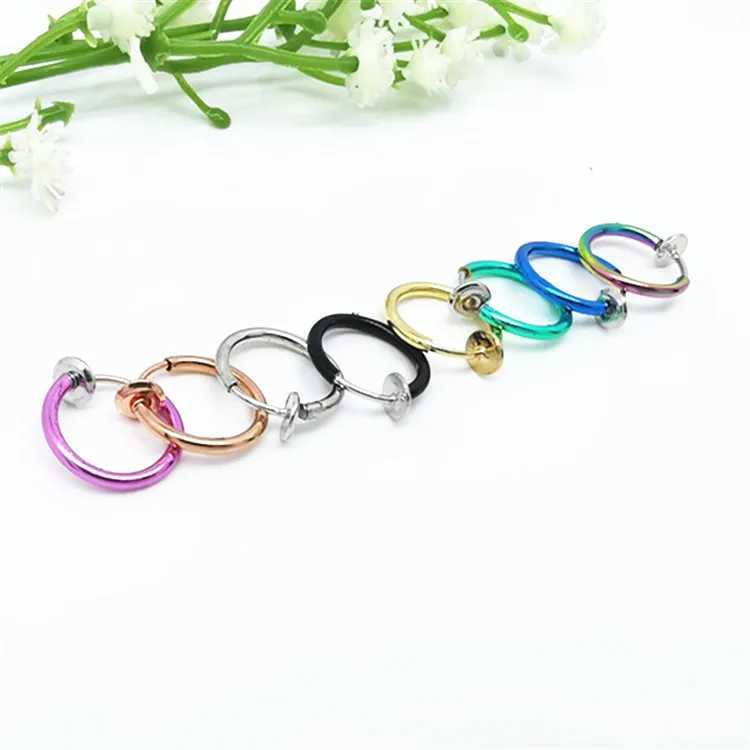 Fashion Personality Colors Clip on Nose Lip Ear Fake Stud Earrings Punk Goth Septum False Hoop Navel Body Ear clip JewelryX240913