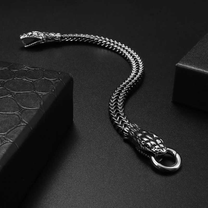 Punk Style Stainless Steel Zodiac Double-headed Dragon Snake Pendant Mens Bracelet Rock Hip Hop Locomotive Party JewelryX240913