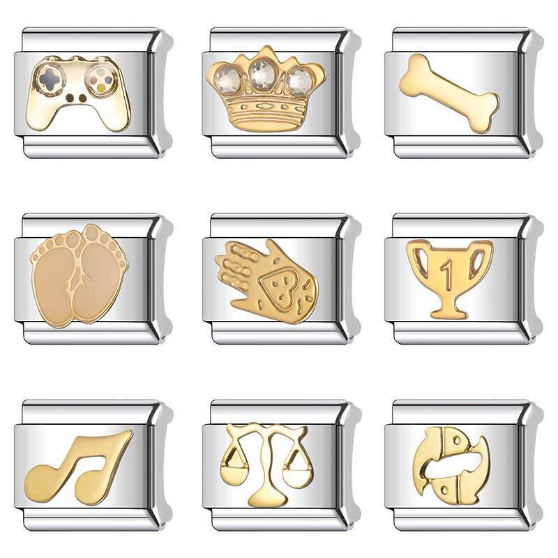 2024 Women's Gift Fit 9mm Stainless Steel Italian Charms Bracelet Links Beads Bracelet DIY Handmade Italian Style Classic Gold Pattern