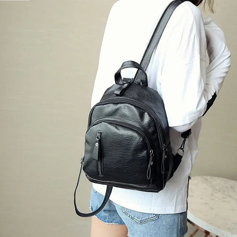 Womens backpack PU leather travel large capacity shoulder bag Korean style multifunctional small school 240912