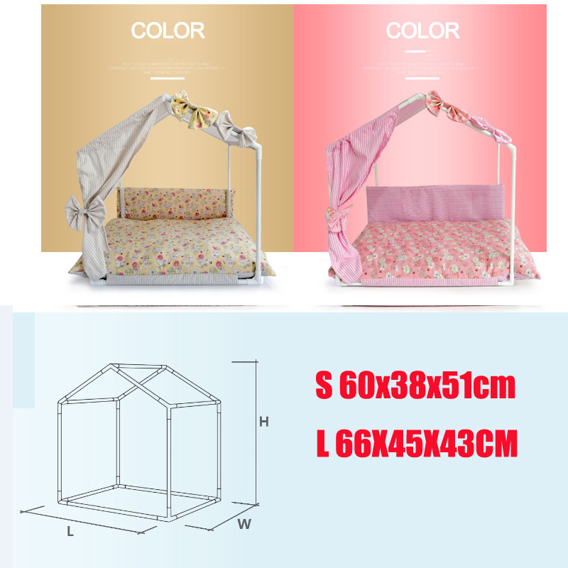 Bows Plaid Assembly Home A Dog Pink Beige Summer Coog Pet House Kennel With Cushion Mat Bed For Little Small Animal Goods