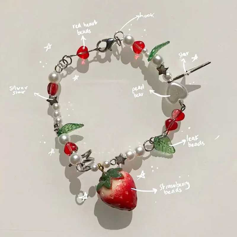 1 Exquisite Strawberry Cute and Fashionable Colored Alloy Beaded Bracelet Set for Womens Party Discounts W240913